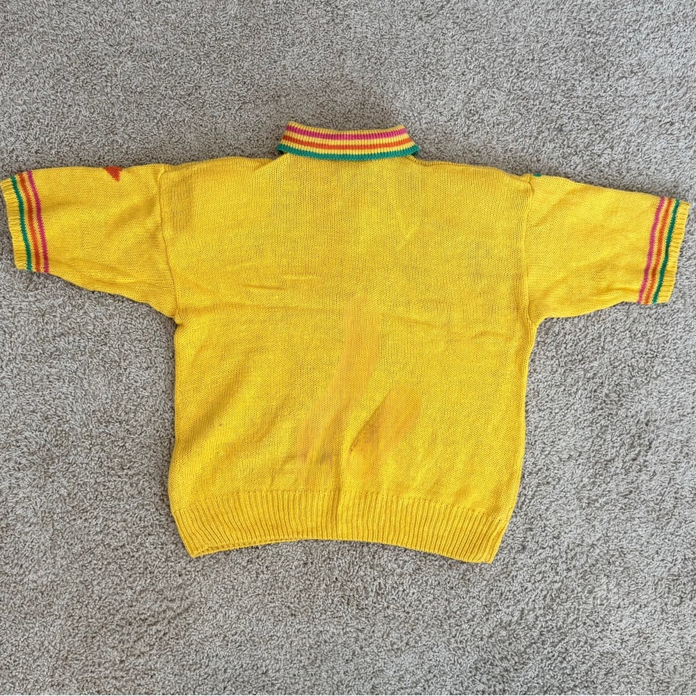 Vintage Yellow Knit Polo with Multicolor Floral Motif - Picture 5 of 7